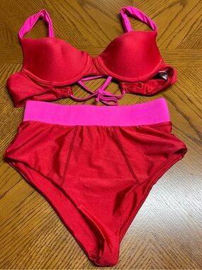 Revolve LoveWave Red and Pink Swim Set Size XS